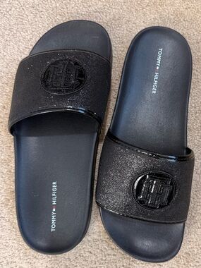 Tommy Hilfiger Black Glitter Slide Sandals